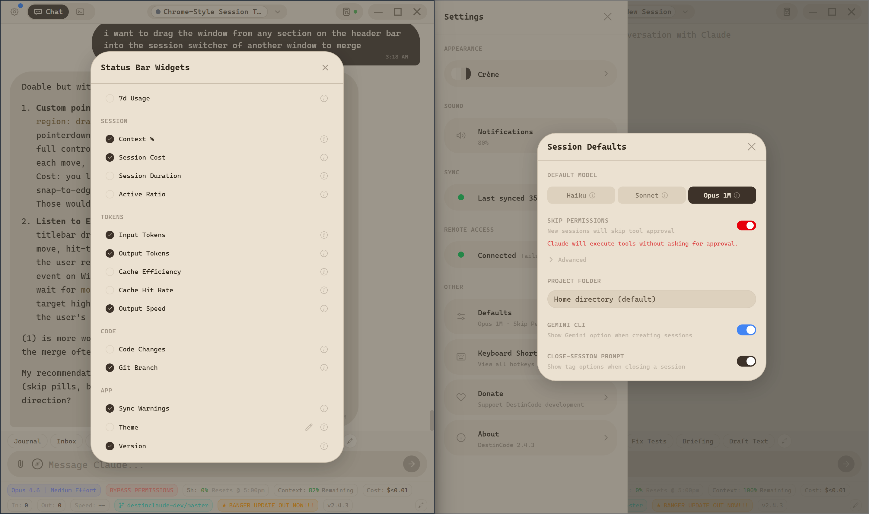YouCoded settings panel in the Crème theme