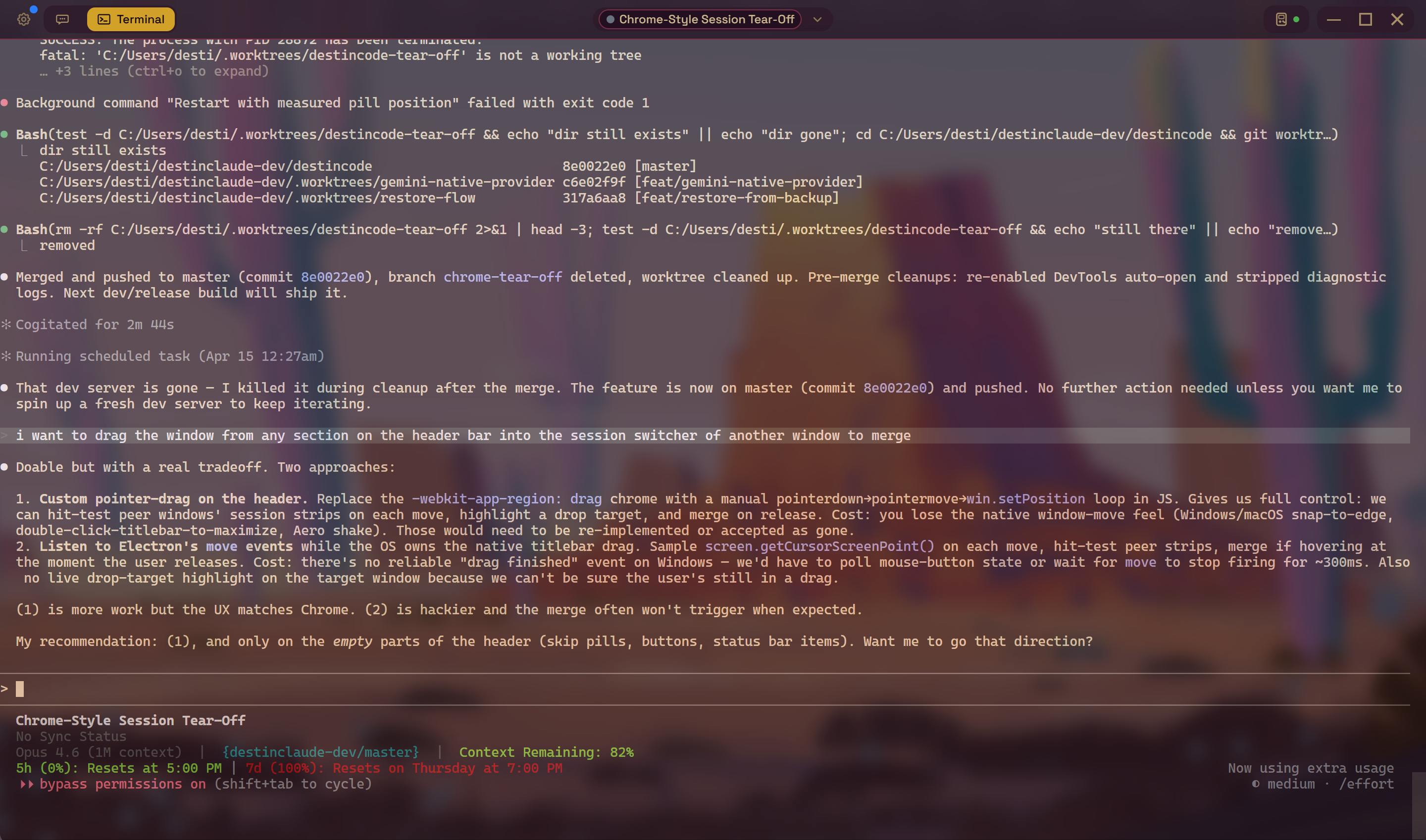 YouCoded terminal view in the Devils Garden theme