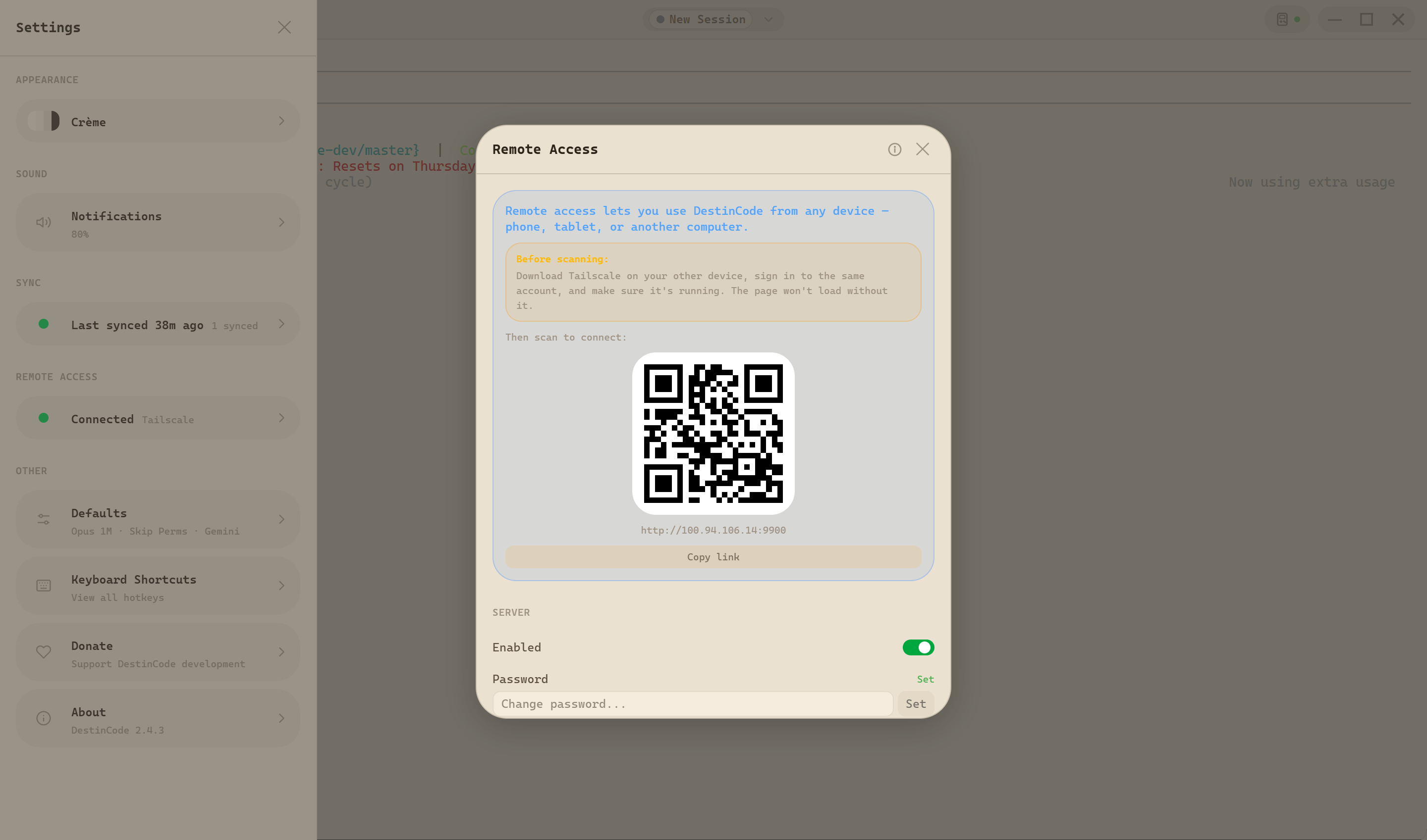 Remote access configuration menu