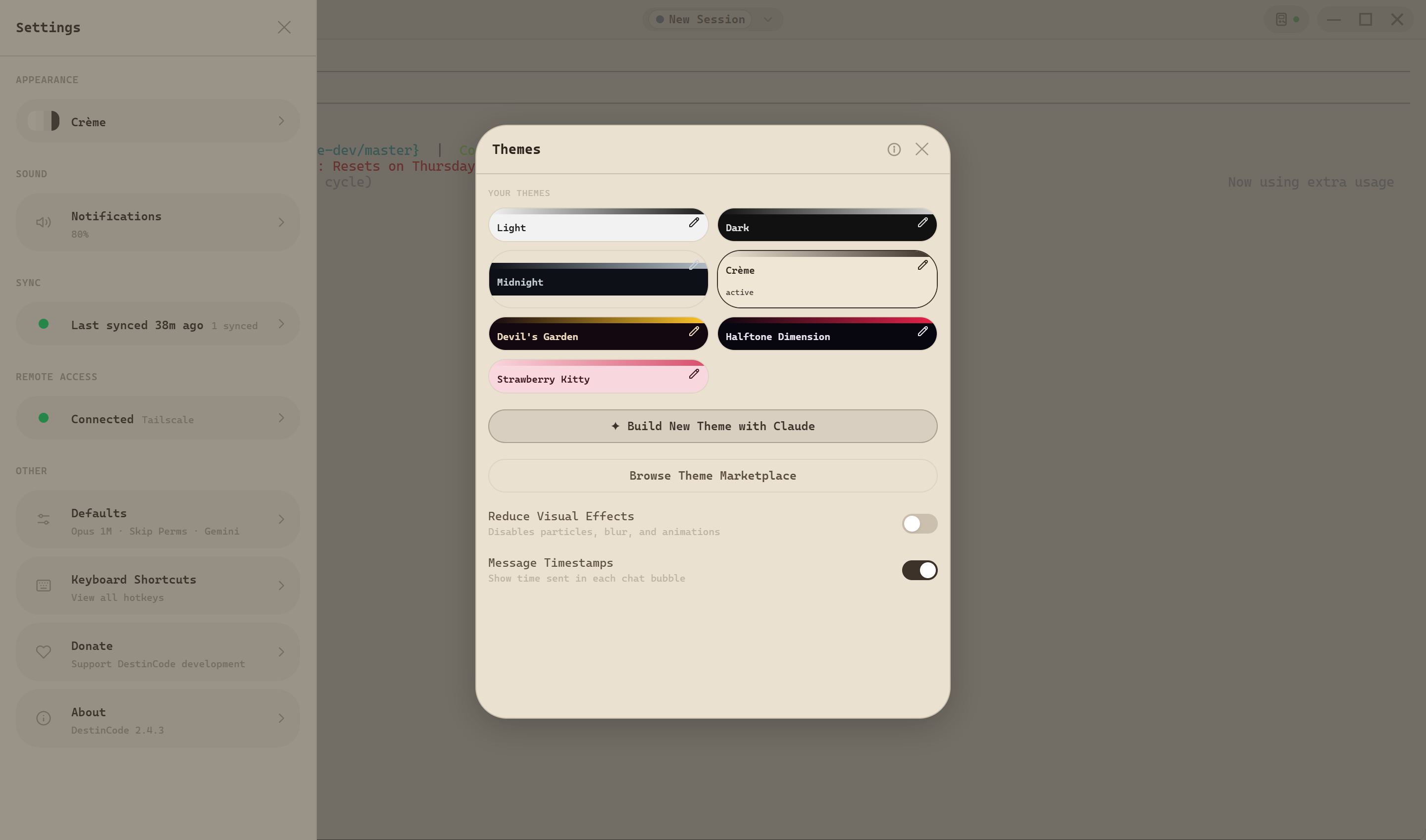 Theme picker and appearance menu